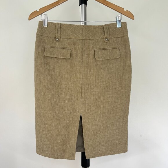 Sz 4- Club Monaco Cotton Tweed Tan Lined  Metal Stud Embellishment Pencil Skirt - Picture 7 of 15
